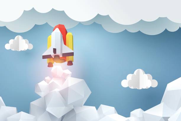 istock Paper art of space shuttle launch to the sky, start up business concept and exploration idea 663810038