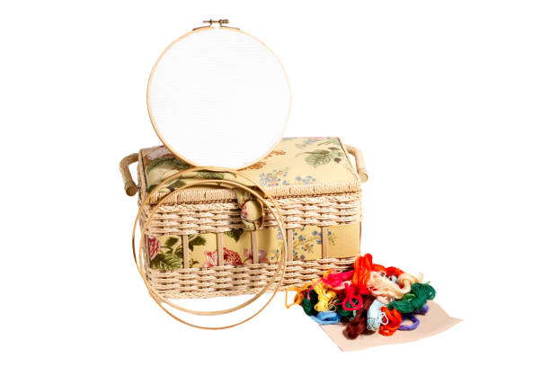 istock Collection of needlework supplies isolated on a white background 663827388