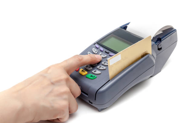 istock Payment by Credit Card Machine on white background. 663828508