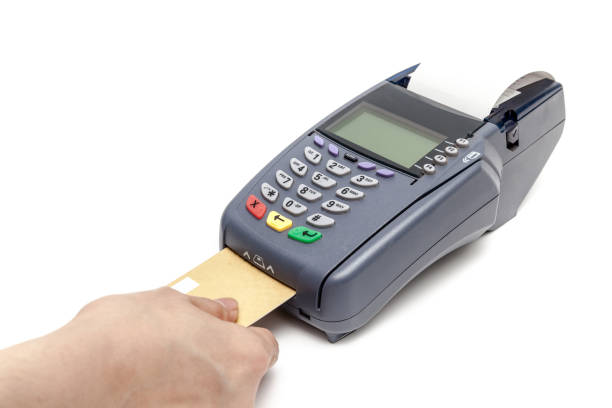 istock Payment by Credit Card Machine on white background. 663830964