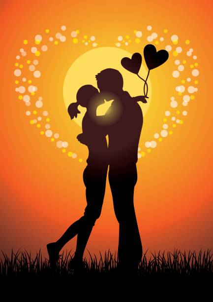 연인 키스 커플 sihouette - valentines day romance boyfriend vertical stock illustrations