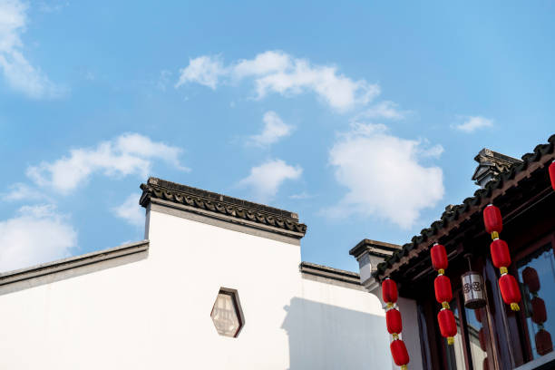 istock cornice and wall of Chinese traditional architecture under blue sky 663841578