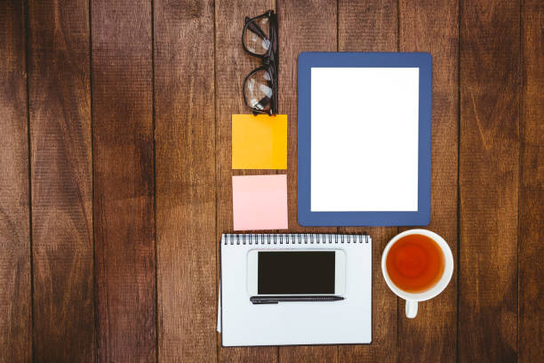 istock Close up view of business stuff 663841718