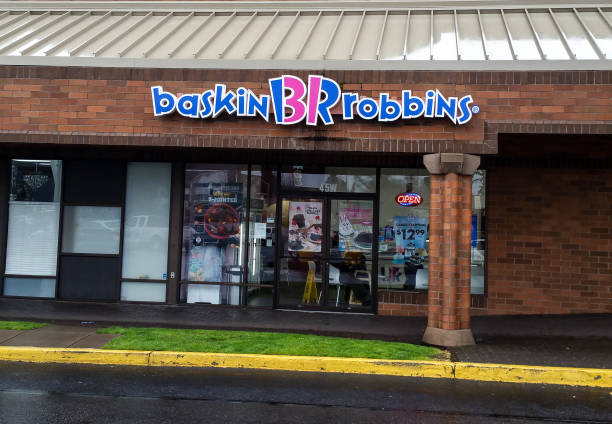 Exterior of Baskin Robbins 31 Flavors Ice Cream Shop stock photo
