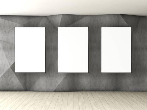 istock Poster mockup in interior with concrete polygonal wall. 3D rendering 663849410