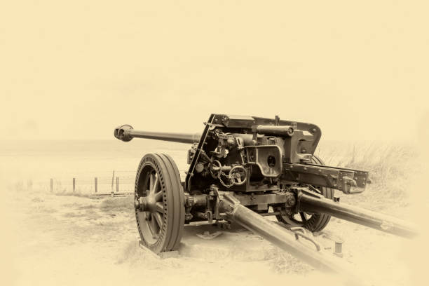 German anti- tank gun defending the Atlantic wall near the Belgian coastline during WW2.