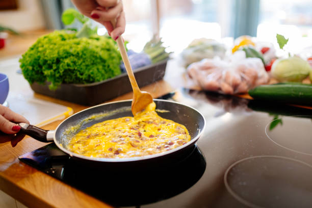 Scrambled eggs for breakfast with organic ingredients