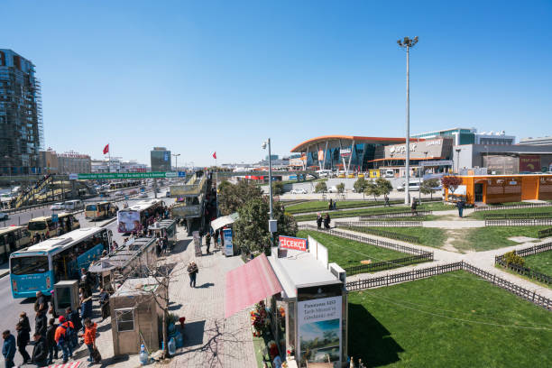 Istanbul,Turkey-April 01,2017:Yenibosbosna District in Istanbul.Crowds of people and traffic in Yenibosna District.