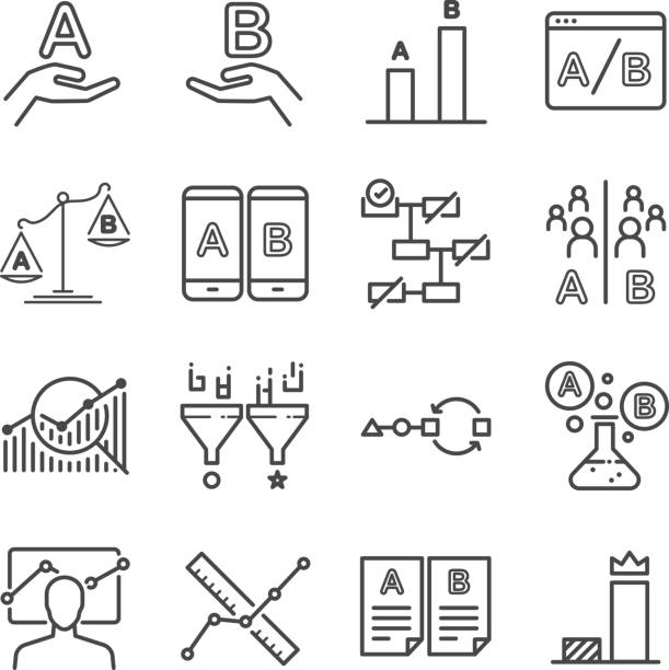 A/B testing icons set A/B testing icons set laboratory test stock illustrations