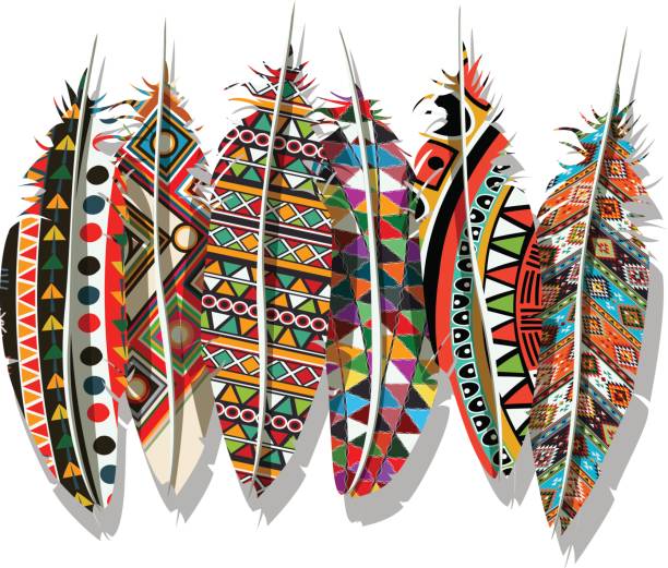 American Indian feathers American Indian decorated feathers vector collection Cherokee stock illustrations