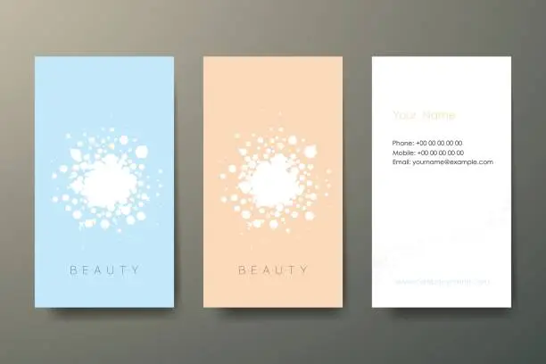 Vector illustration of Set of three light vertical abstract business cards.