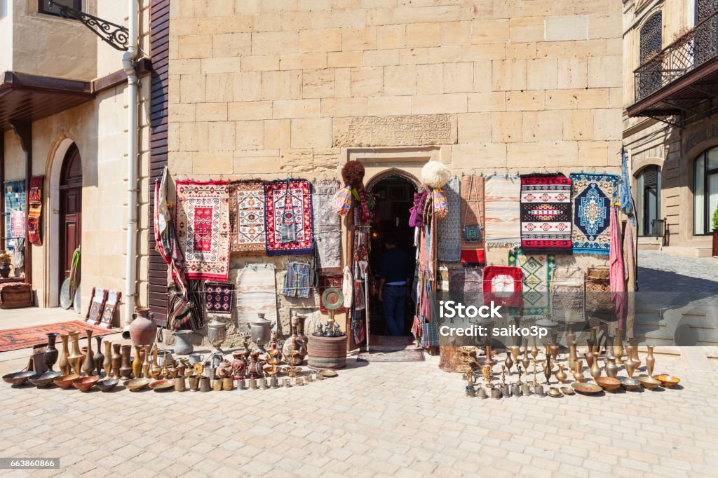 Souvenir market in Baku Souvenir market in the Old City in Baku, Azerbaijan. Inner City is the historical core of Baku and UNESCO World Heritage Site. Ancient Stock Photo