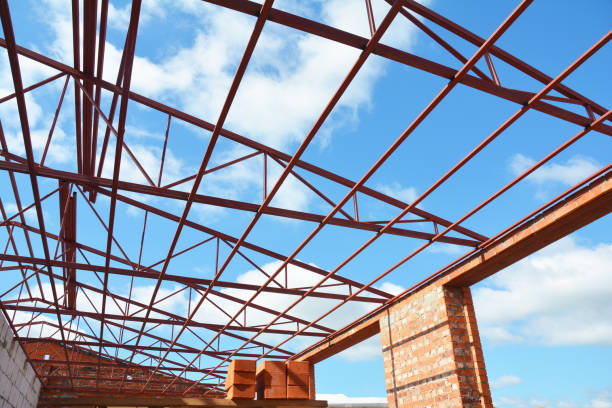 istock Roofing Construction. Metal Roof Frame House Construction. 663864144