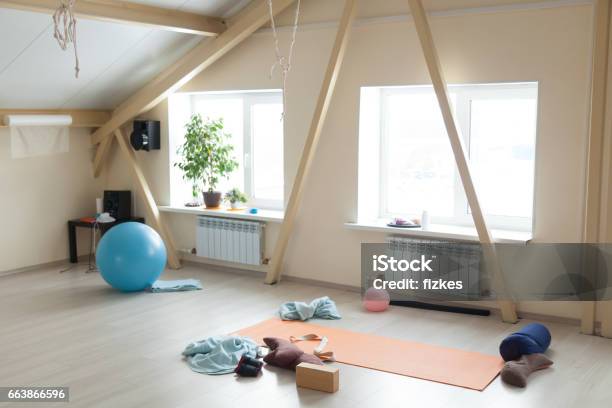 Yoga Class Interior Stock Photo - Download Image Now - Gym, Home Interior, No People