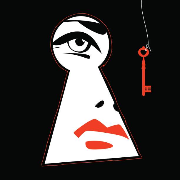Woman looking through a keyhole. Woman looking through a keyhole.  Vector illustration woman spying through a keyhole stock illustrations