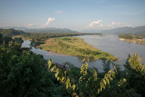 the Golden Triangle of Thailand, Myanmar and Laos in the town of  Sop Ruak at the mekong river in the golden triangle in the north of the city Chiang Rai in North Thailand.