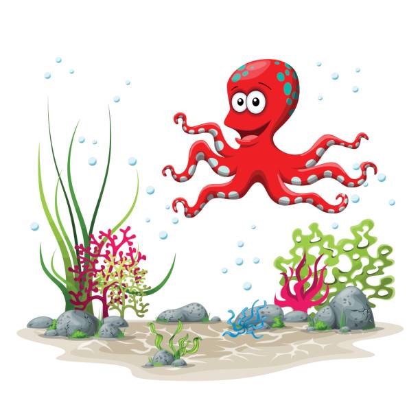 istock Illustration of an underwater landscape with squid and plants 663870802