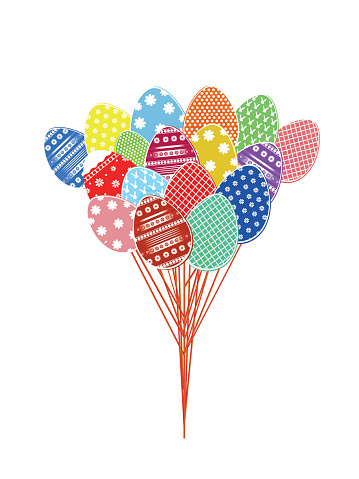 A bouquet of flowers in the form of Easter painted eggs. Greeting card or invitation for the Holiday. Vector. Empty space for your ad or text.