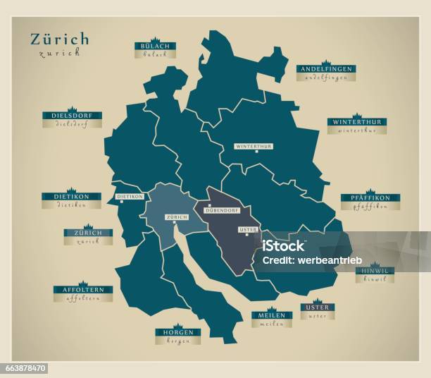 Modern Map Zurich Ch Stock Illustration - Download Image Now - Zurich, Map, Cartography