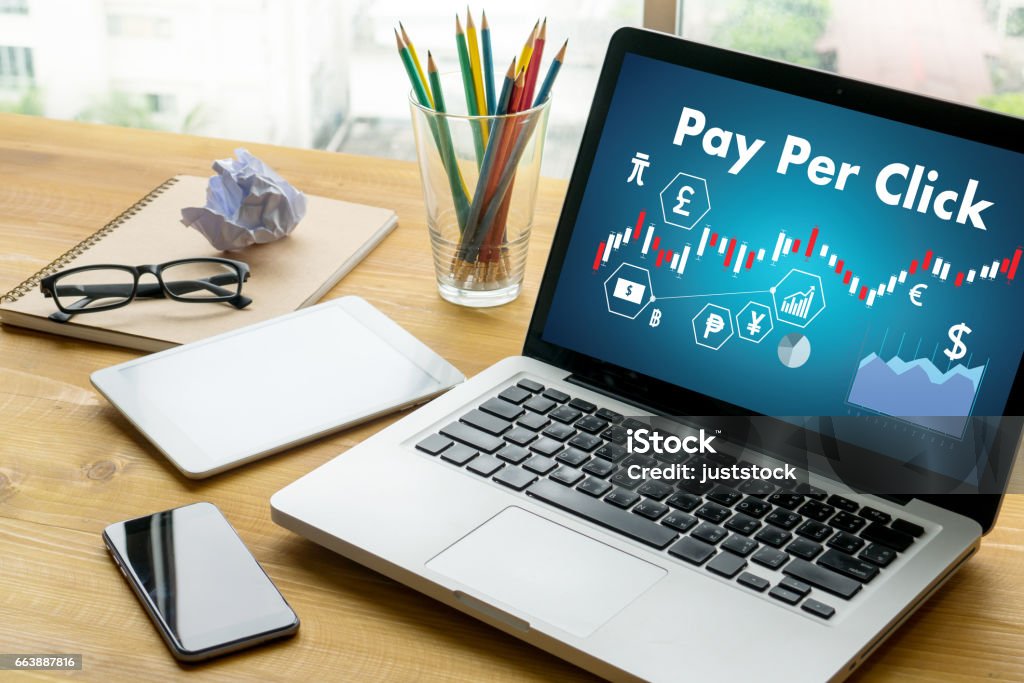 PPC - Pay Per Click concept Businessman working concept Pay Per Click Stock Photo