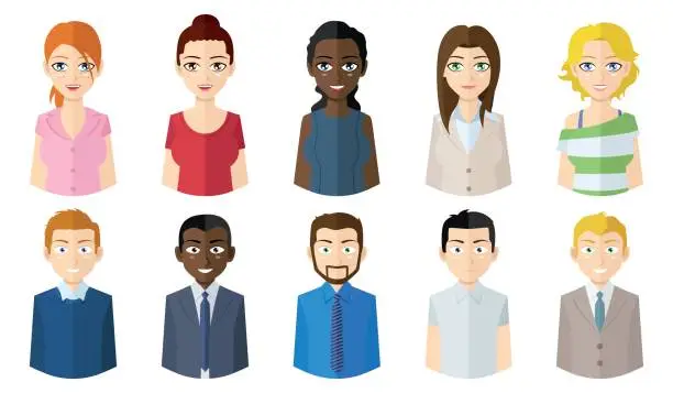 Vector illustration of People avatars icons flat set 1