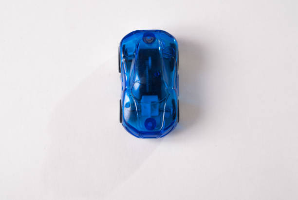 istock Plastic blue Toy car on white background, simple design, children's toy 663888102
