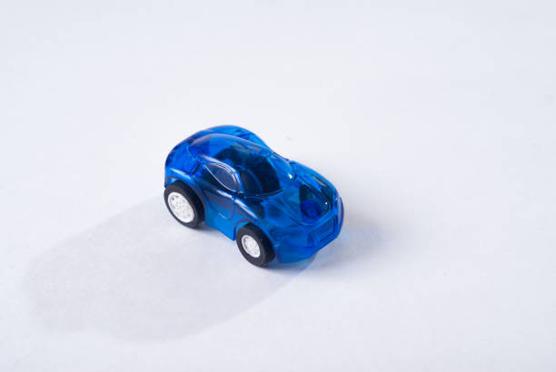 istock Plastic blue Toy car on white background, simple design, children's toy 663888112