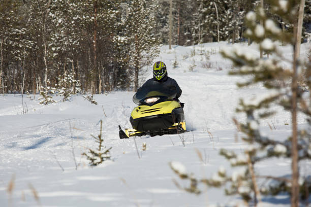 istock Woman driving snow mobile 663894290