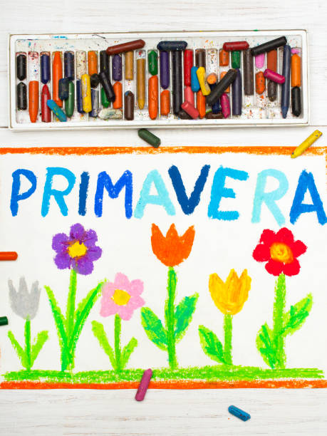 istock colorful drawing: word PRIMAVERA (Spring) and beautiful flowers 663895360