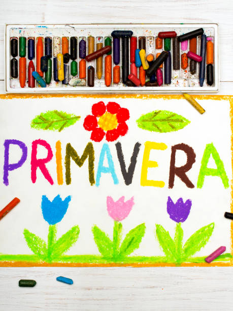 istock colorful drawing: word PRIMAVERA (Spring) and beautiful flowers 663897866