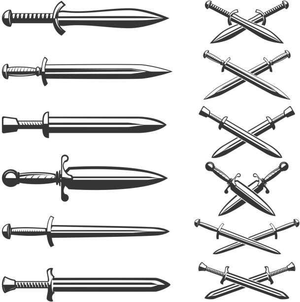 illustrazioni stock, clip art, cartoni animati e icone di tendenza di set di icone delle spade - blade