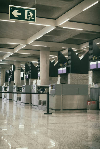 istock Check-in in modern international airport terminal. 663898746