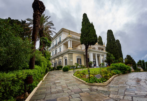 Corfu Island, Greece - May 21, 2016 Corfu Island, Greece - May 21, 2016: Achilleion is a palace built in Gastouri, Corfu by Empress of Austria Elisabeth of Bavaria, also known as Sisi, after a suggestion by Austrian Consul Alexander von Watzberg corfu holiday palace stock pictures, royalty-free photos & images