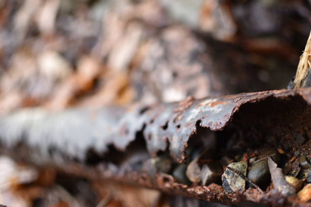 istock Rusted pipe in the dirt. 663928296
