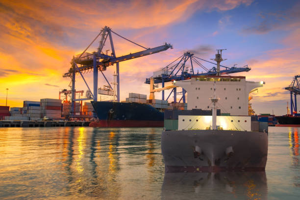 istock Trade Port at sunrise 663932524