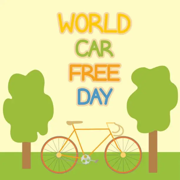 Vector illustration of city bike on the background of trees the international Car Free Day