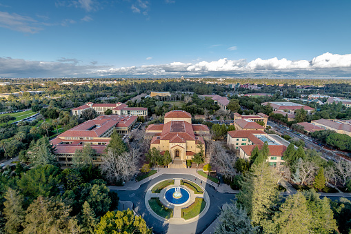 PALO ALTO, USA - January 11, 2017: Aerial view of Stanford University Campus - Palo Alto, California, USA