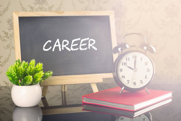 istock Career on blackboard with clock and flare 663941018