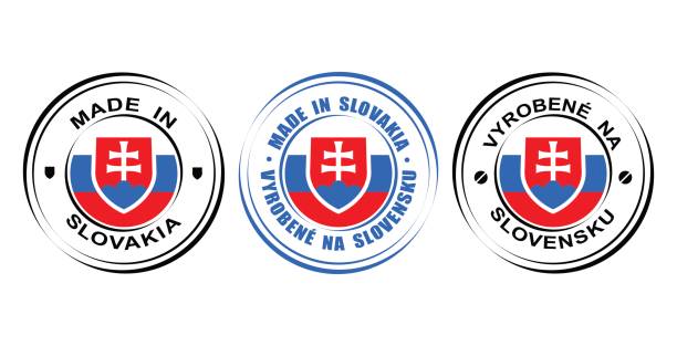 Round label "Made in Slovakia" with flag and coat of arms Round label Made in Slovakia with flag and coat of arms slovak language stock illustrations