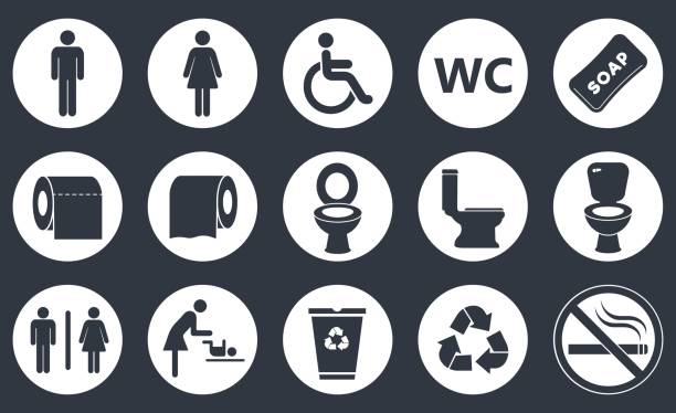 toilet icons set toilet vector icons set, boy or girl restroom wc bathroom symbols stock illustrations