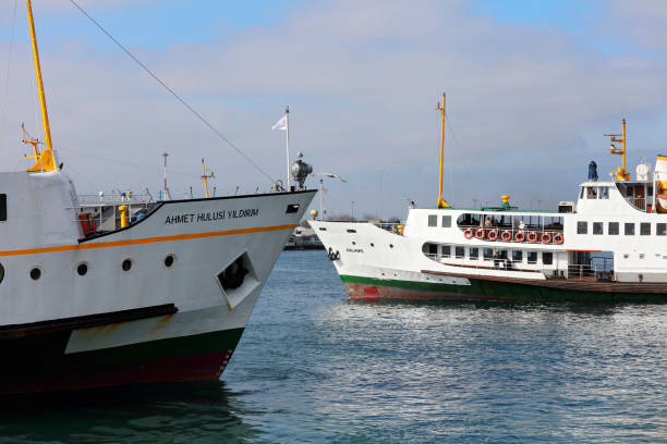 A ferry departs Kadikoy ferry stop in Kadikoy, Istanbul, Turkey on March 22, 2017. Istanbul in Turkey's northwest is the only city on earth spanning two continents. The Bosphorus, a small stretch of water divides Europe from Asia. Istanbul's world famous ferries are one of the most popular ways to get around the city, it is estimated that more than 300,000 people take the ferry to work each day