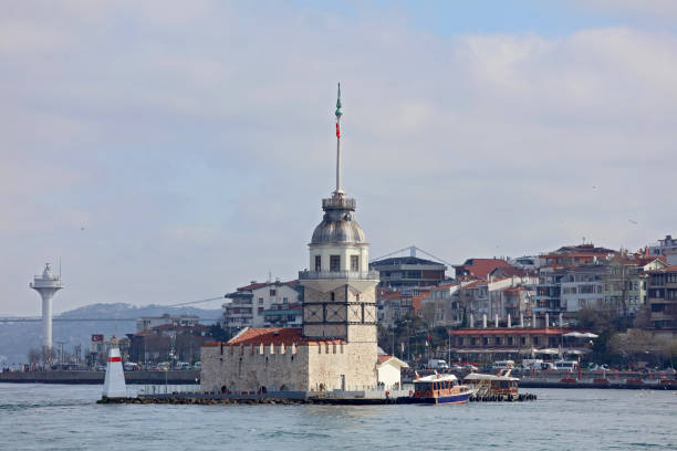 Leander's Tower at twilight, Uskudar, former lighthouse at the entrance to the Bosphorus, Istanbul ,Turkey on March 23, 2017.