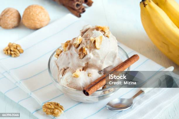 Vegan Banana And Cinnamon Ice Cream Stock Photo - Download Image Now - Coconut, Ice Cream, Backgrounds