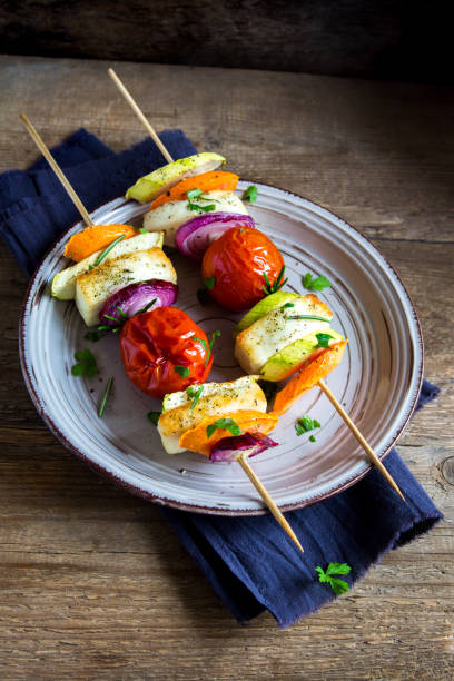 istock Halloumi cheese and vegetables grilled skewers 663966256