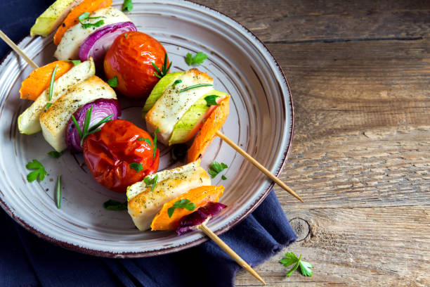 istock Halloumi cheese and vegetables grilled skewers 663966266