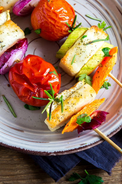 istock Halloumi cheese and vegetables grilled skewers 663966302