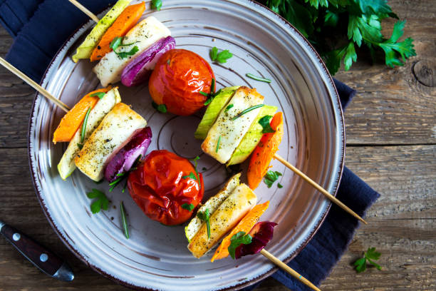 istock Halloumi cheese and vegetables grilled skewers 663966312