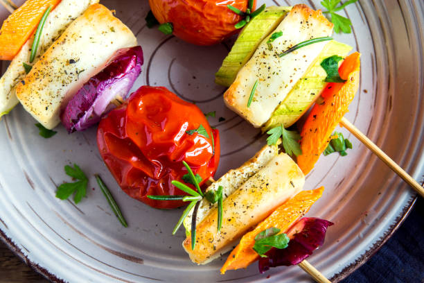 istock Halloumi cheese and vegetables grilled skewers 663966320