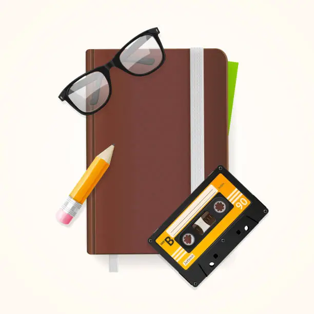 Vector illustration of Notebook and Glasses Hipster Style Concept. Vector