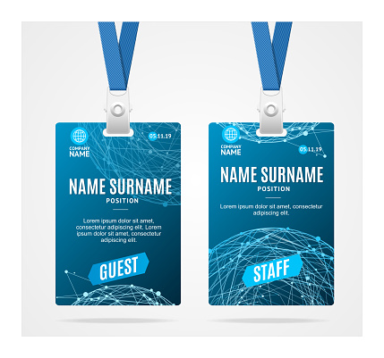 Id Card Template Plastic Badge with Blue Abstract Geometric Sphere. Vector illustration